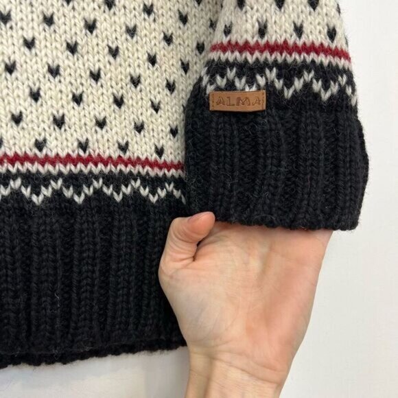 Vintage Alma Men’s Small Oversized Nordic 100% Wool Pullover Sweater 1/4 Zip - Picture 8 of 12